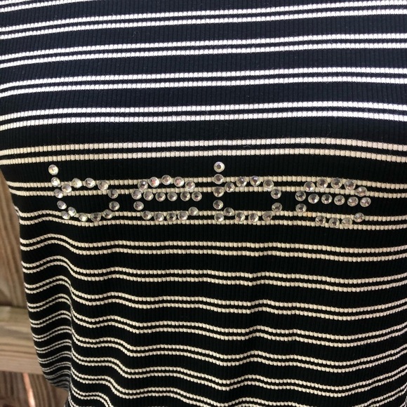 Bebe Aimee Knot Back Black & White Striped Sleeveless Top with Crystal Logo L - Picture 7 of 9